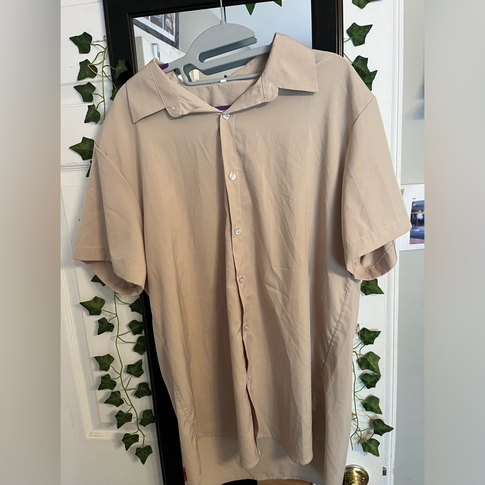 Beige Short Sleeve Button-Up Shirt